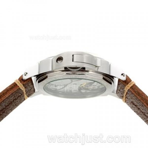 Panerai Luminor Marina Unitas 6497 Movement Swan Neck with White Dial-Coffee Leather Strap