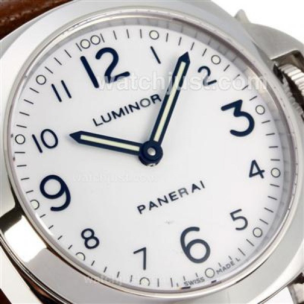 Panerai Luminor Marina Unitas 6497 Movement Swan Neck with White Dial-Coffee Leather Strap