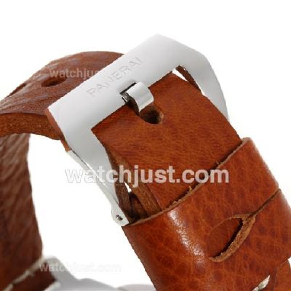 Panerai Luminor Marina Unitas 6497 Movement Swan Neck with White Dial-Brown Leather Strap
