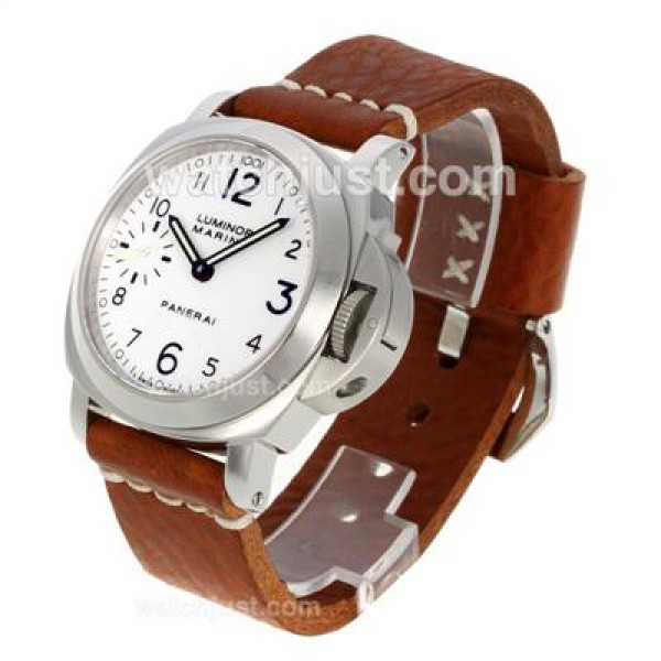 Panerai Luminor Marina Unitas 6497 Movement Swan Neck with White Dial-Brown Leather Strap