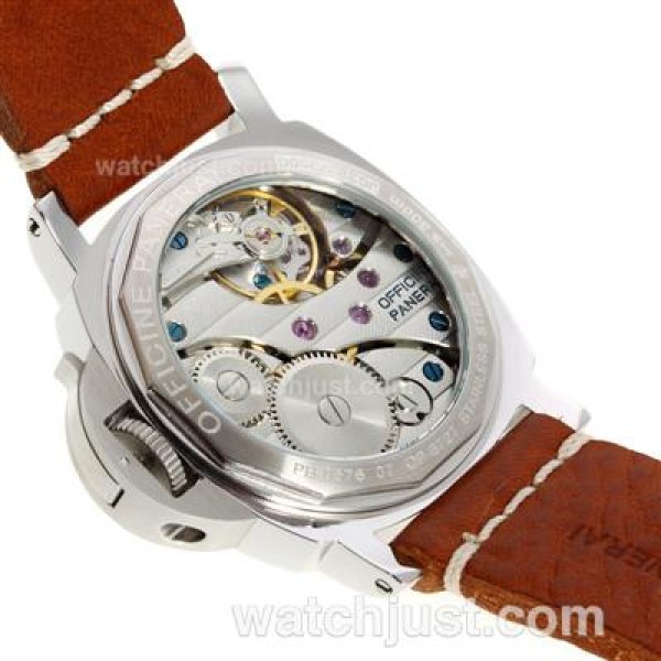 Panerai Luminor Marina Unitas 6497 Movement Swan Neck with White Dial-Brown Leather Strap