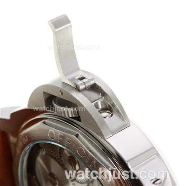 Panerai Luminor Marina Unitas 6497 Movement Swan Neck with White Dial-Brown Leather Strap