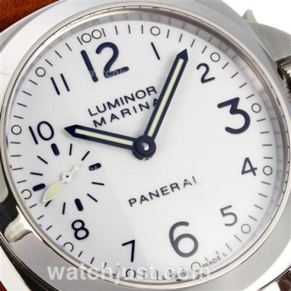 Panerai Luminor Marina Unitas 6497 Movement Swan Neck with White Dial-Brown Leather Strap
