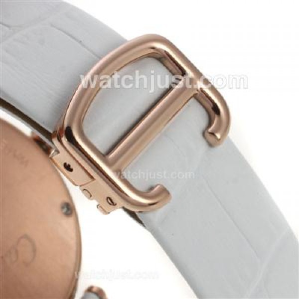 Cartier Panthere de Cartier Rose Gold Case Full Diamond Bezel with Pink MOP Dial-Leather Strap