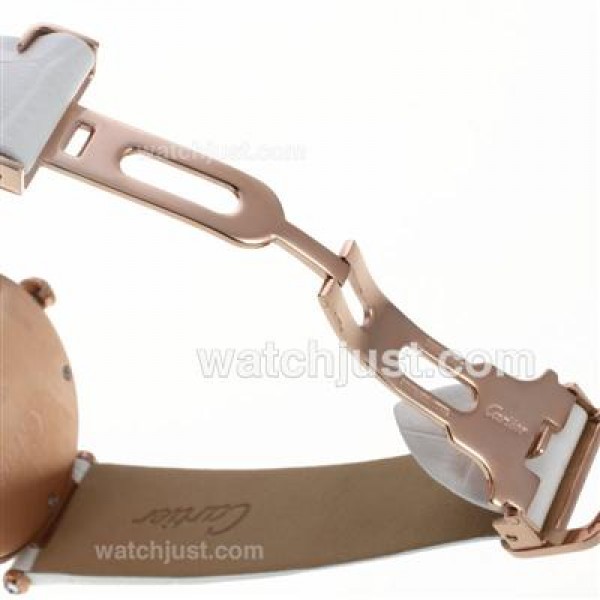 Cartier Panthere de Cartier Rose Gold Case Full Diamond Bezel with Pink MOP Dial-Leather Strap