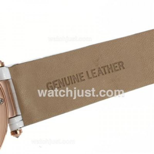 Cartier Panthere de Cartier Rose Gold Case Full Diamond Bezel with Pink MOP Dial-Leather Strap