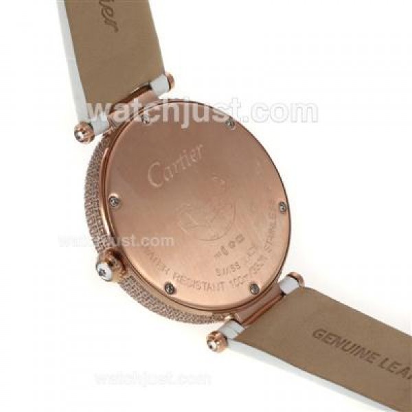 Cartier Panthere de Cartier Rose Gold Case Full Diamond Bezel with Pink MOP Dial-Leather Strap