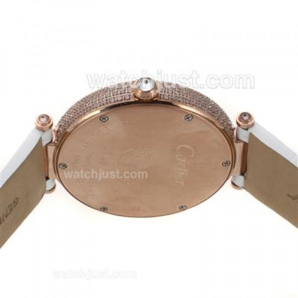 Cartier Panthere de Cartier Rose Gold Case Full Diamond Bezel with Pink MOP Dial-Leather Strap
