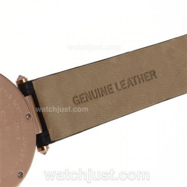 Cartier Panthere de Cartier Rose Gold Case Full Diamond Bezel with Black MOP Dial-Leather Strap