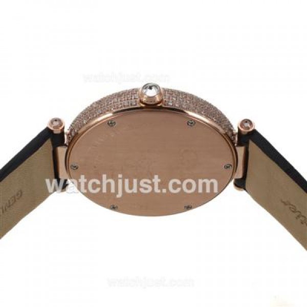 Cartier Panthere de Cartier Rose Gold Case Full Diamond Bezel with Black MOP Dial-Leather Strap