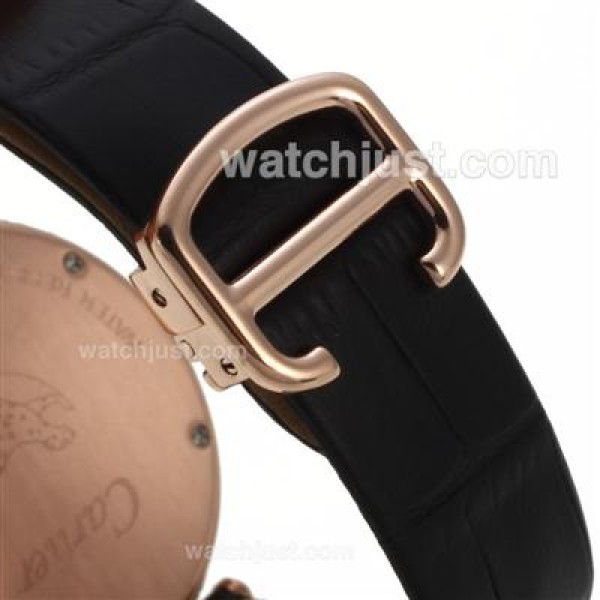 Cartier Panthere de Cartier Rose Gold Case Full Diamond Bezel with Grey MOP Dial-Leather Strap