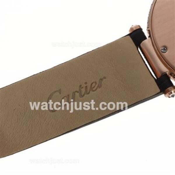 Cartier Panthere de Cartier Rose Gold Case Full Diamond Bezel with Grey MOP Dial-Leather Strap