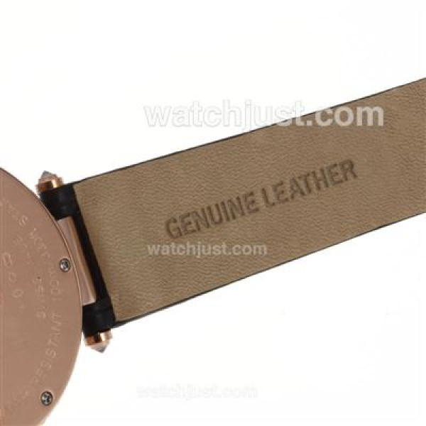 Cartier Panthere de Cartier Rose Gold Case Full Diamond Bezel with Grey MOP Dial-Leather Strap