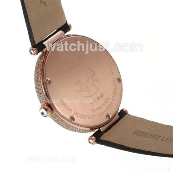 Cartier Panthere de Cartier Rose Gold Case Full Diamond Bezel with Grey MOP Dial-Leather Strap