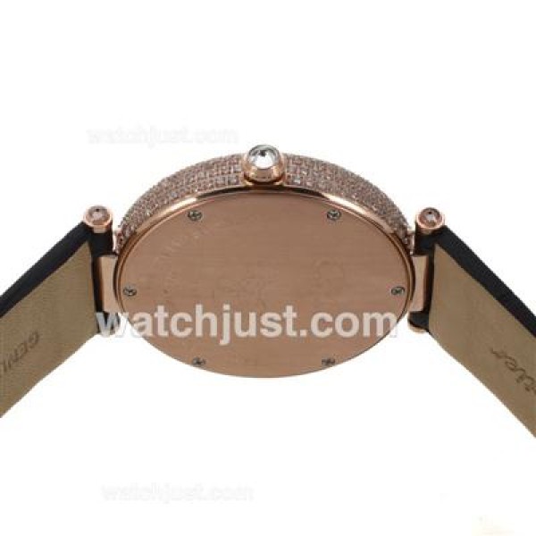 Cartier Panthere de Cartier Rose Gold Case Full Diamond Bezel with Grey MOP Dial-Leather Strap