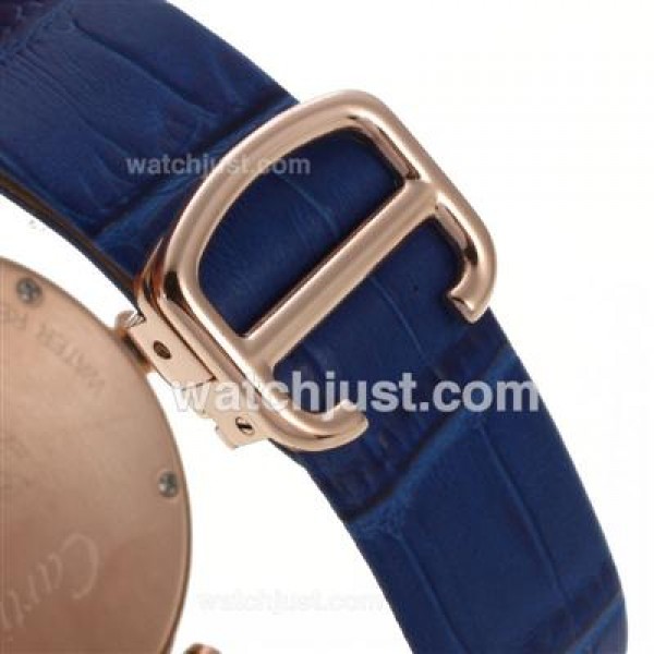 Cartier Panthere de Cartier Rose Gold Case Full Diamond Bezel with Blue MOP Dial-Leather Strap