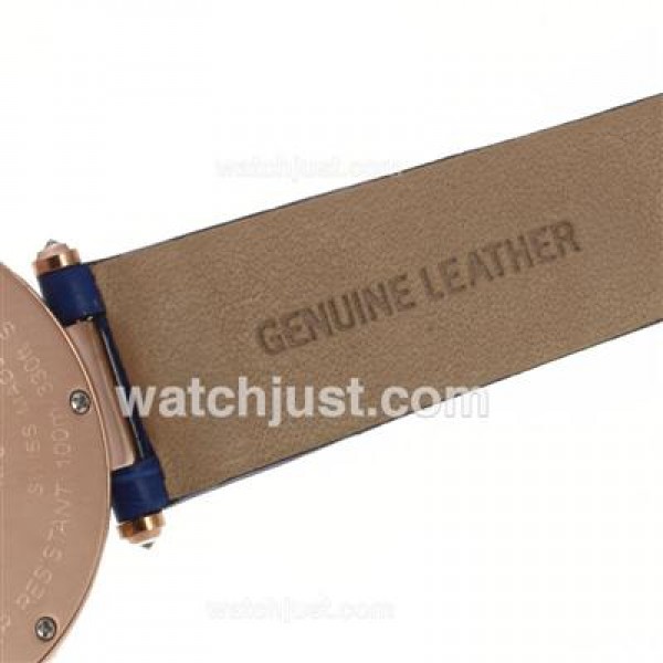 Cartier Panthere de Cartier Rose Gold Case Full Diamond Bezel with Blue MOP Dial-Leather Strap
