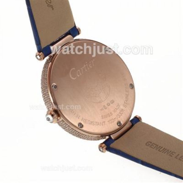 Cartier Panthere de Cartier Rose Gold Case Full Diamond Bezel with Blue MOP Dial-Leather Strap