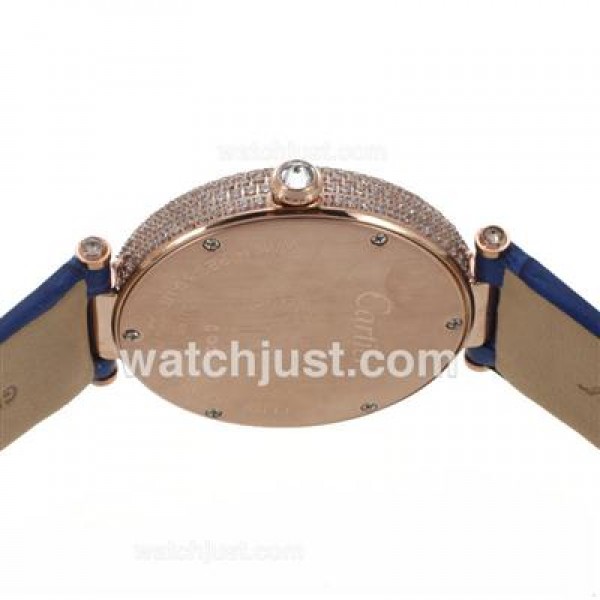 Cartier Panthere de Cartier Rose Gold Case Full Diamond Bezel with Blue MOP Dial-Leather Strap