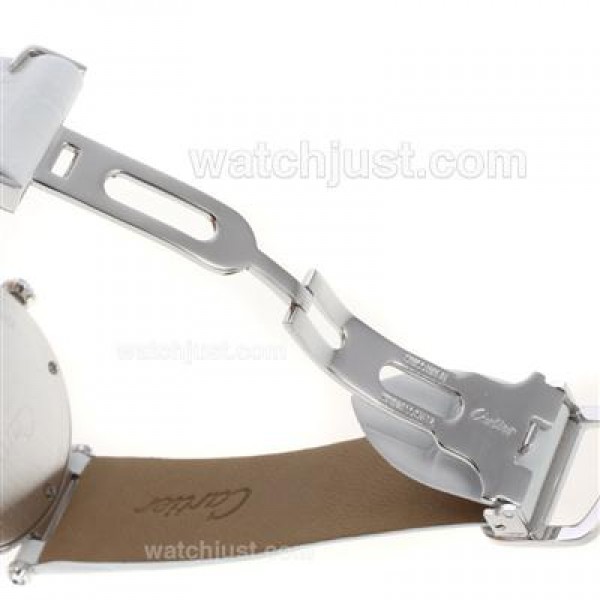 Cartier Panthere de Cartier Full Diamond Bezel with Grey MOP Dial-White Leather Strap