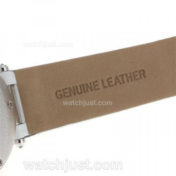 Cartier Panthere de Cartier Full Diamond Bezel with Grey MOP Dial-White Leather Strap