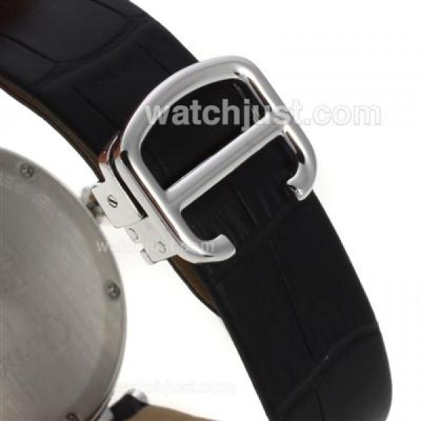 Cartier Panthere de Cartier Full Diamond Bezel with Grey MOP Dial-Black Leather Strap
