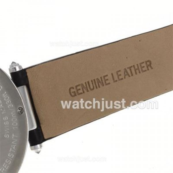 Cartier Panthere de Cartier Full Diamond Bezel with Grey MOP Dial-Black Leather Strap