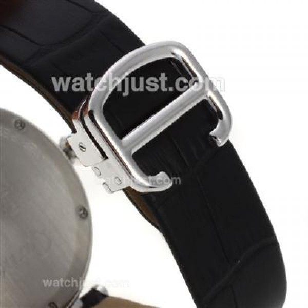 Cartier Panthere de Cartier Full Diamond Bezel with Black MOP Dial-Leather Strap