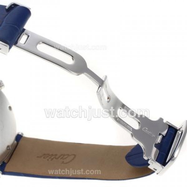 Cartier Panthere de Cartier Full Diamond Bezel with Blue MOP Dial-Leather Strap