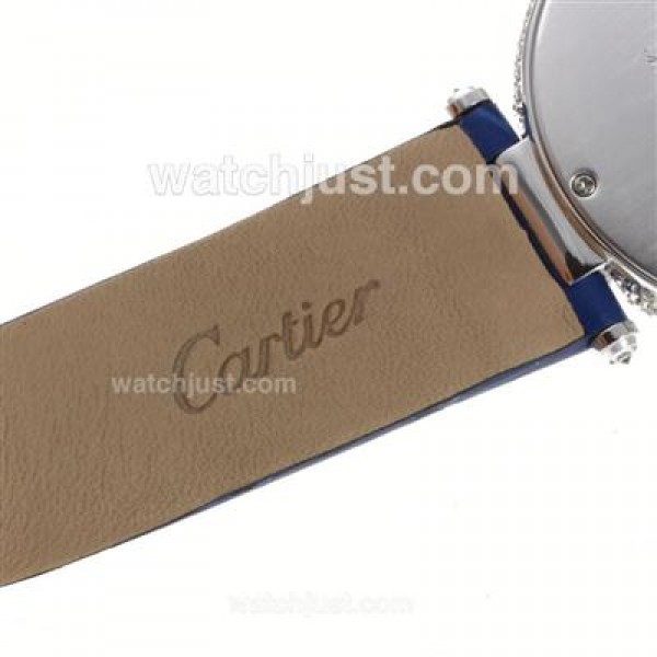 Cartier Panthere de Cartier Full Diamond Bezel with Blue MOP Dial-Leather Strap