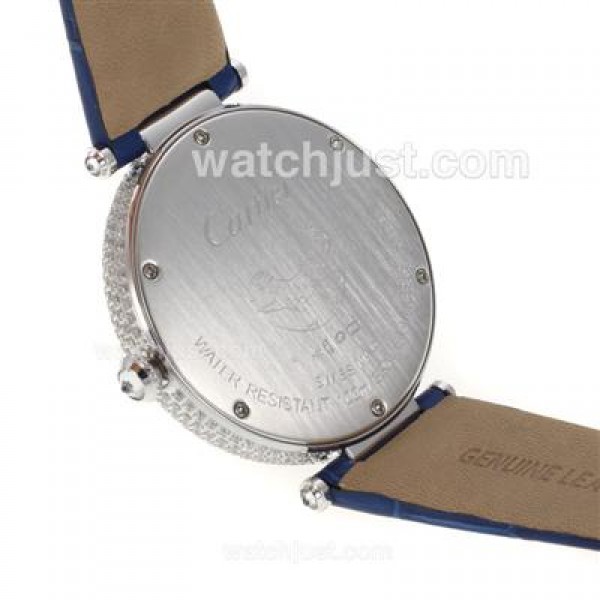Cartier Panthere de Cartier Full Diamond Bezel with Blue MOP Dial-Leather Strap