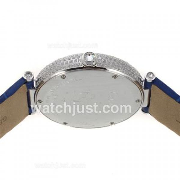 Cartier Panthere de Cartier Full Diamond Bezel with Blue MOP Dial-Leather Strap