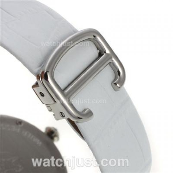 Cartier Panthere de Cartier Diamond Bezel with Pink MOP Dial-Leather Strap