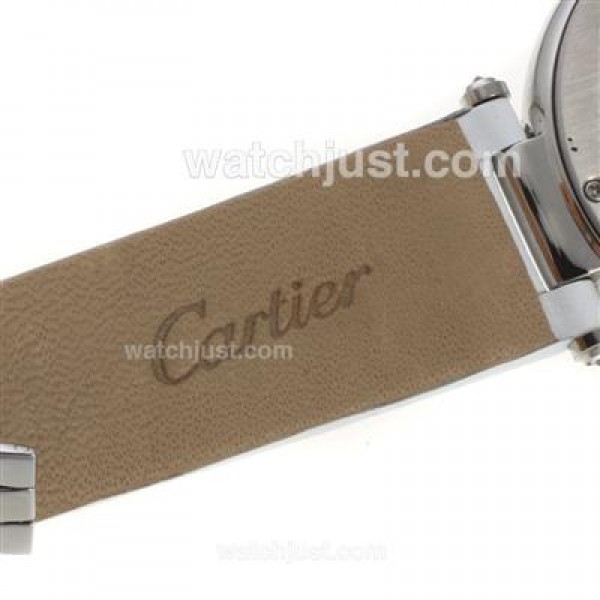 Cartier Panthere de Cartier Diamond Bezel with Pink MOP Dial-Leather Strap