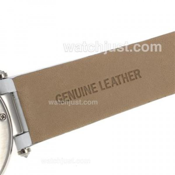 Cartier Panthere de Cartier Diamond Bezel with Pink MOP Dial-Leather Strap