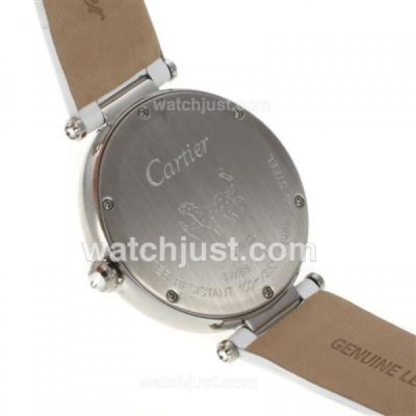 Cartier Panthere de Cartier Diamond Bezel with Pink MOP Dial-Leather Strap
