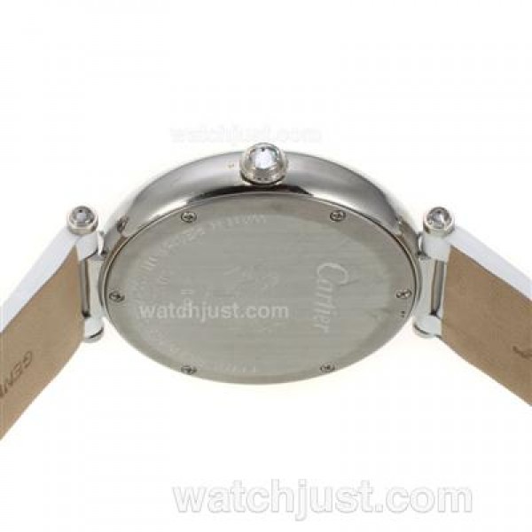 Cartier Panthere de Cartier Diamond Bezel with Pink MOP Dial-Leather Strap