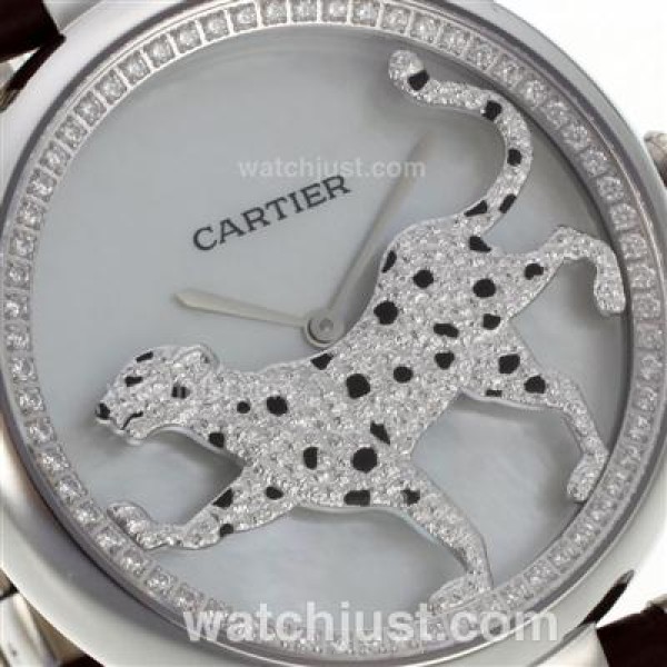 Cartier Panthere de Cartier Diamond Bezel with White MOP Dial-Leather Strap