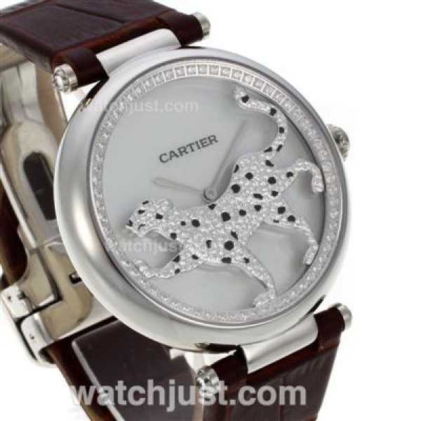 Cartier Panthere de Cartier Diamond Bezel with White MOP Dial-Leather Strap