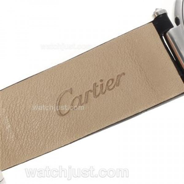 Cartier Panthere de Cartier Diamond Bezel with Black MOP Dial-Leather Strap