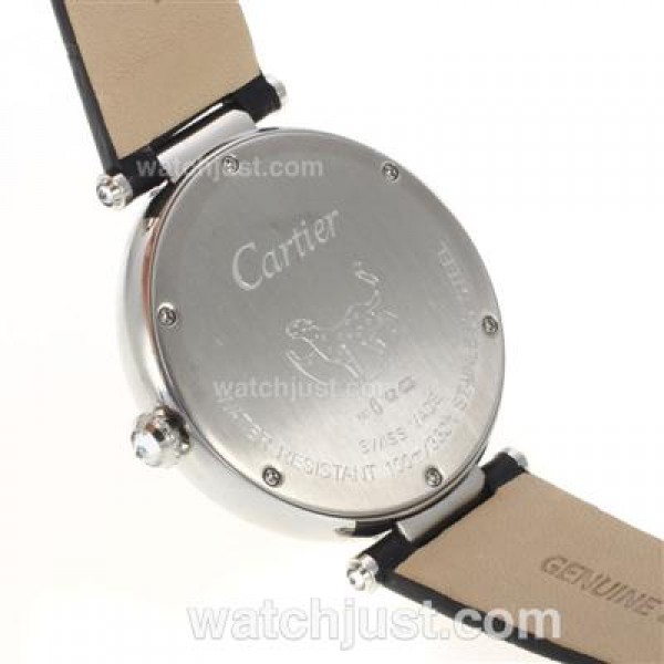 Cartier Panthere de Cartier Diamond Bezel with Black MOP Dial-Leather Strap