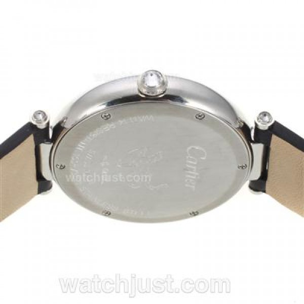 Cartier Panthere de Cartier Diamond Bezel with Black MOP Dial-Leather Strap