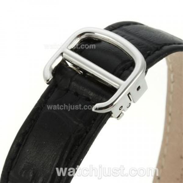 Cartier Ballon bleu de Cartier with White Dial-Black Leather Strap-Medium Size