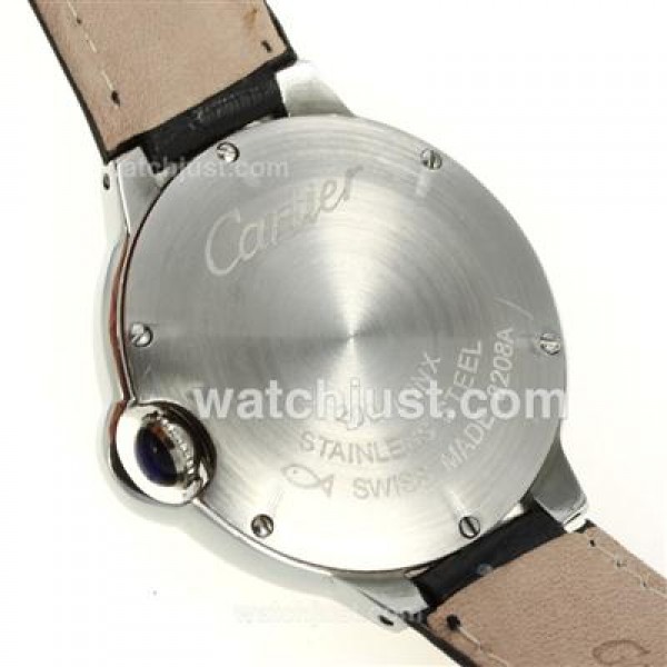 Cartier Ballon bleu de Cartier with White Dial-Black Leather Strap-Medium Size