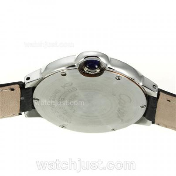 Cartier Ballon bleu de Cartier with White Dial-Black Leather Strap-Medium Size