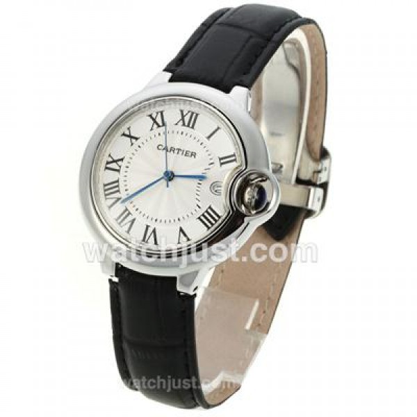 Cartier Ballon bleu de Cartier with White Dial-Black Leather Strap-Medium Size