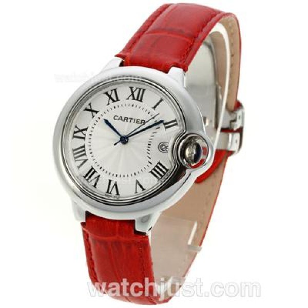 Cartier Ballon bleu de Cartier with White Dial-Red Leather Strap