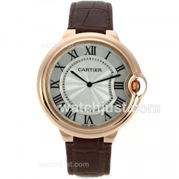 Cartier Ballon bleu de Cartier Rose Gold Case with White Dial-Leather Strap-Oversized Version