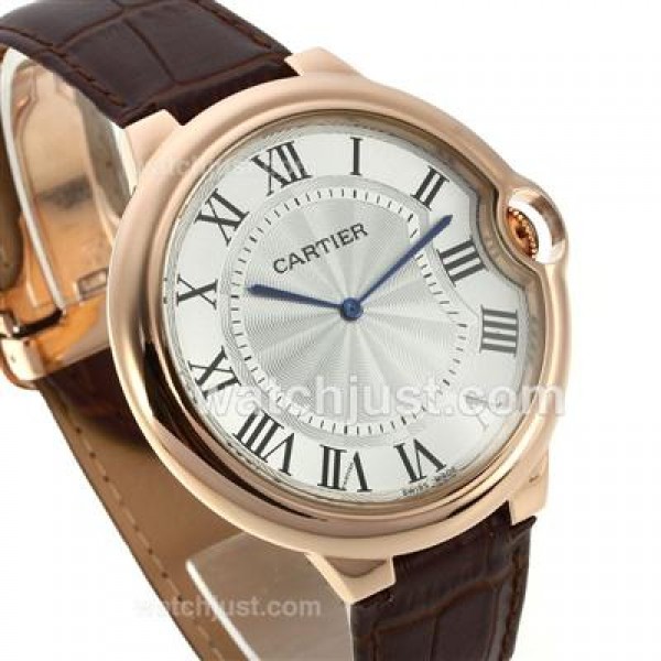 Cartier Ballon bleu de Cartier Rose Gold Case with White Dial-Leather Strap-Oversized Version