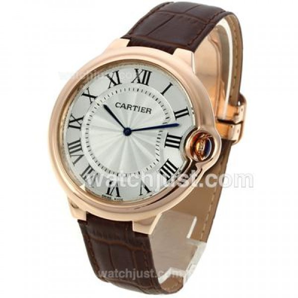 Cartier Ballon bleu de Cartier Rose Gold Case with White Dial-Leather Strap-Oversized Version
